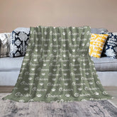 Lofaris Military Green White Paw Print Custom Name Blanket